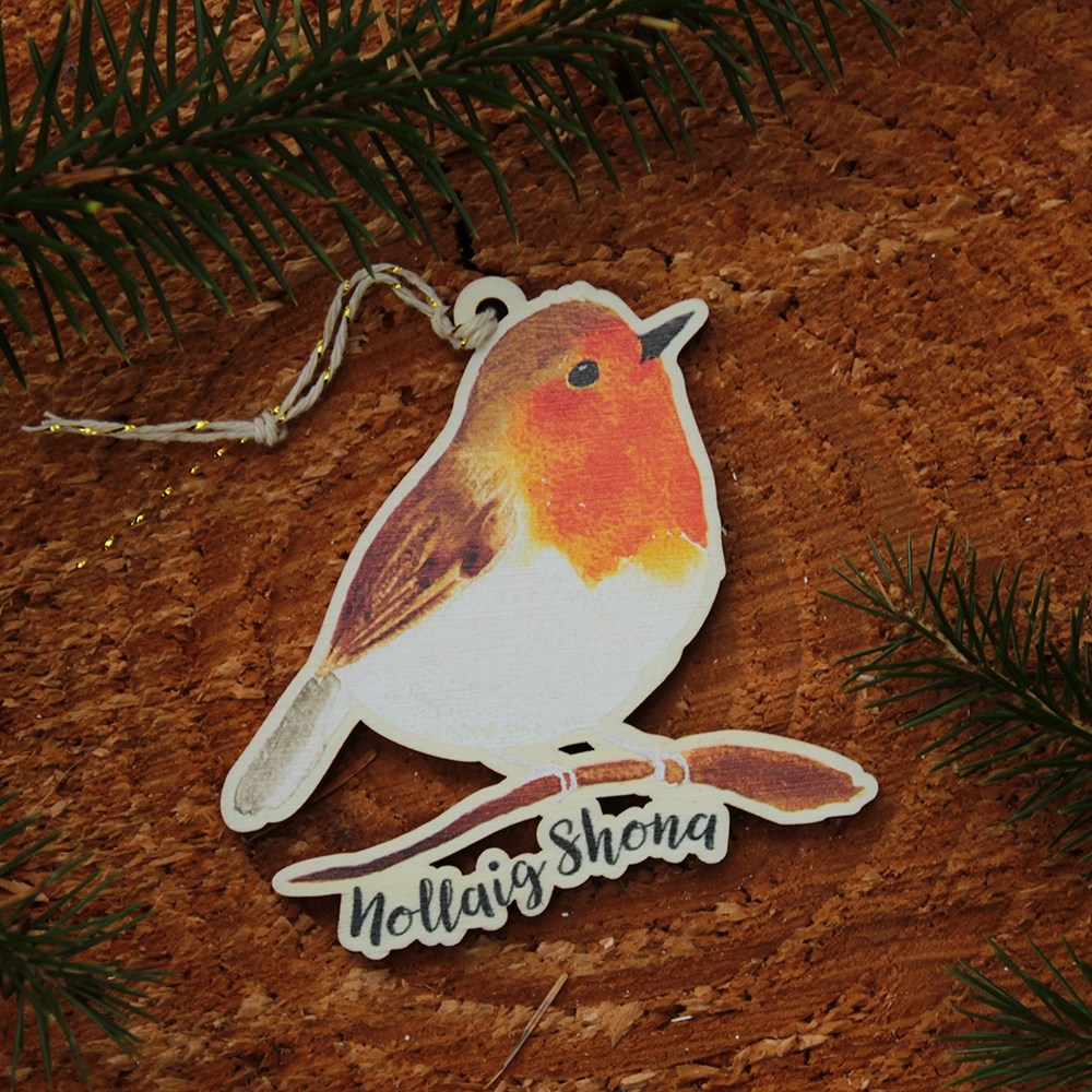 Bird Wood Decoration - Nollaig Shona Tiny Studio