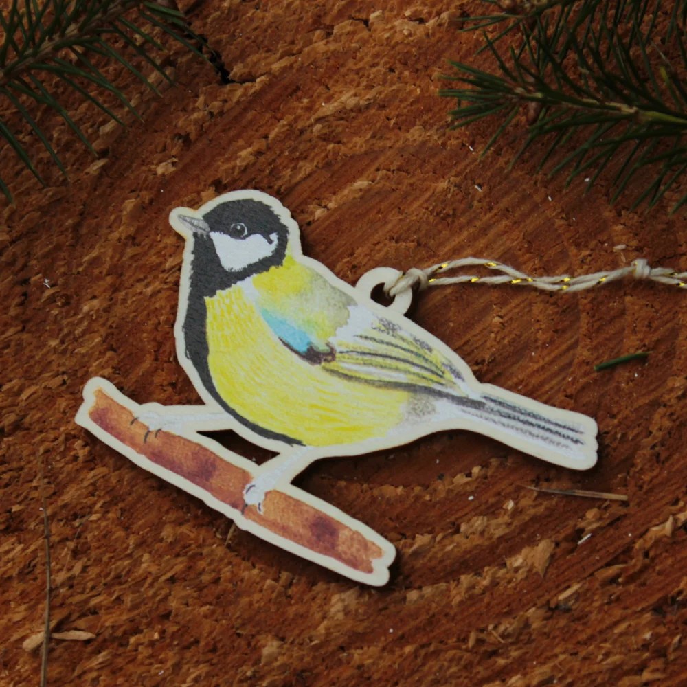Bird Wood Decoration - Great tit Tiny Studio