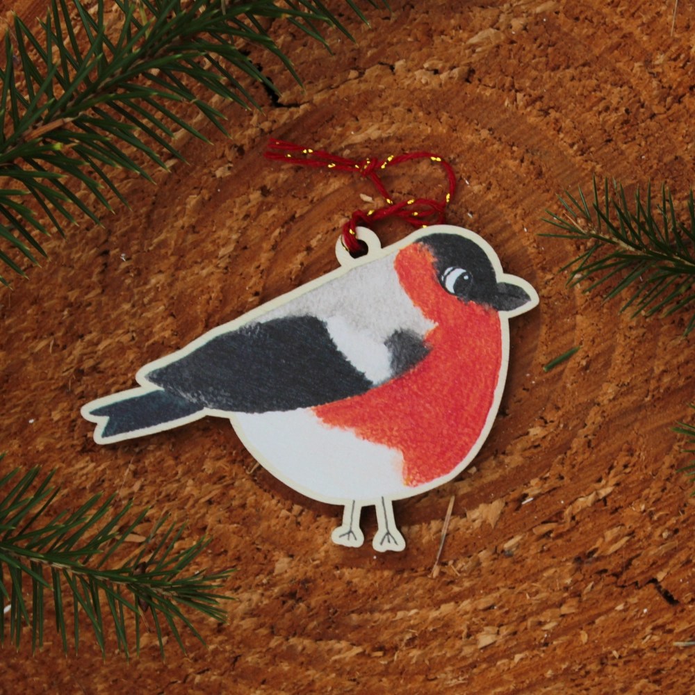 Bird Wood Decoration - Bullfinch Tiny Studio