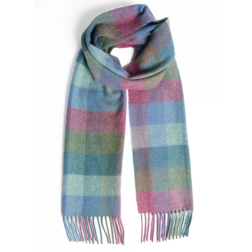 Foxford Lambswool Scarf - Damask Green Turquoise Check