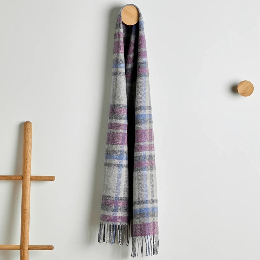 Foxford Lambswool Scarf - Damask Grey Tartan