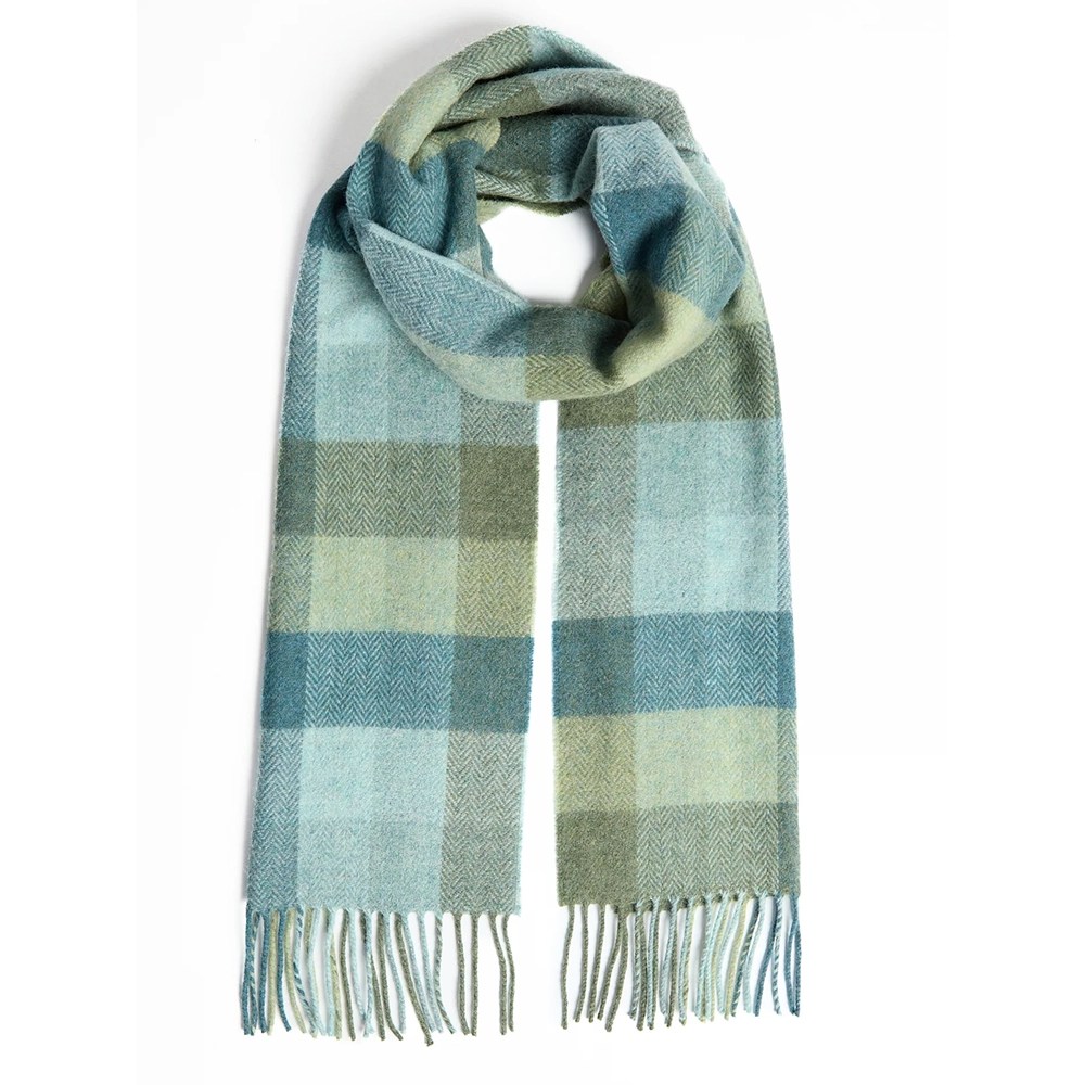 Foxford Lambswool Scarf - Green & Blue Check