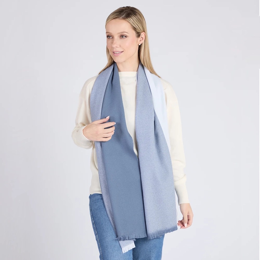 Foxford Extra Fine Merino Scarf - Denim 4 Block