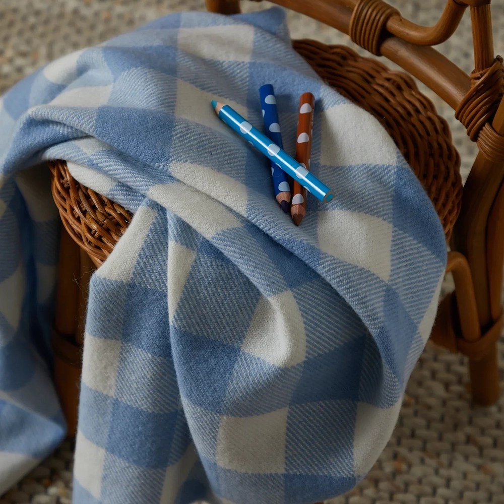 Foxford Lambswool Baby Blanket - Blue Check