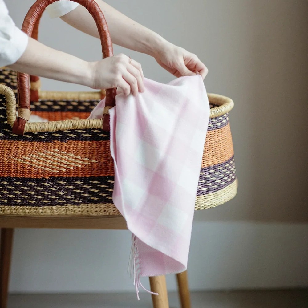 Foxford Lambswool Baby Blanket - Pink Check