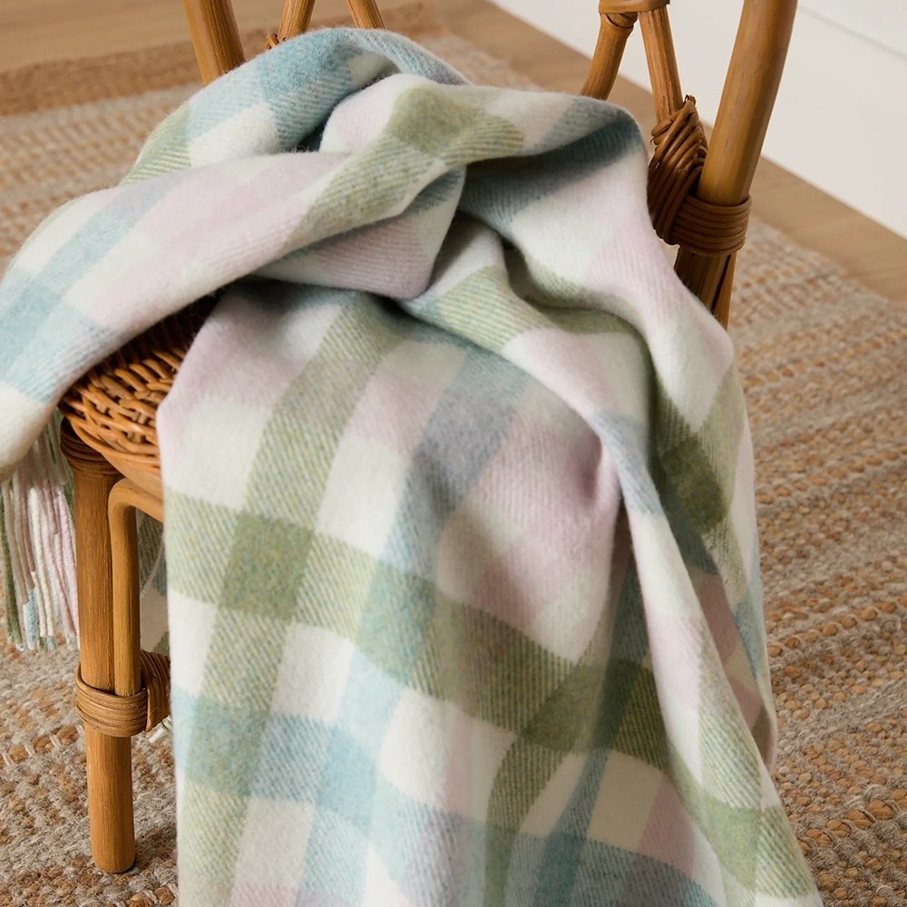 Foxford Lambswool Baby Blanket - Pastel Check
