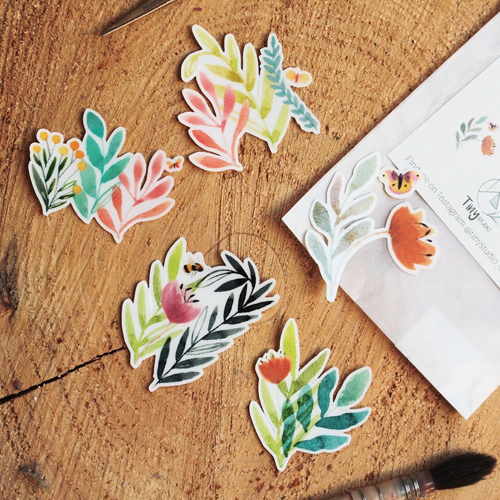 Set of 5 Clear Stickers - Floral Tiny Studio
