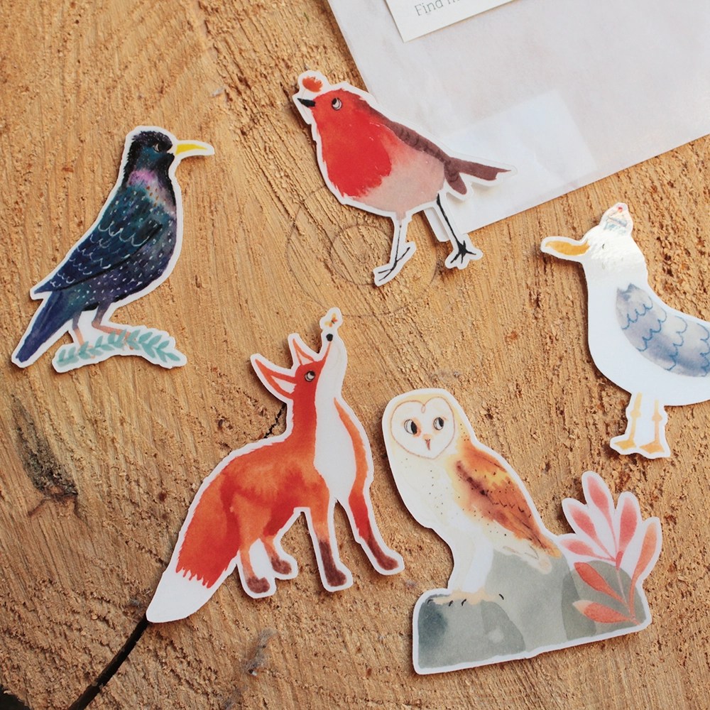 Set of 5 Clear Stickers - Birds and foxy Tiny Studio