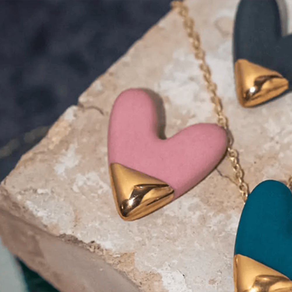 Heart porcelain necklace - Pink