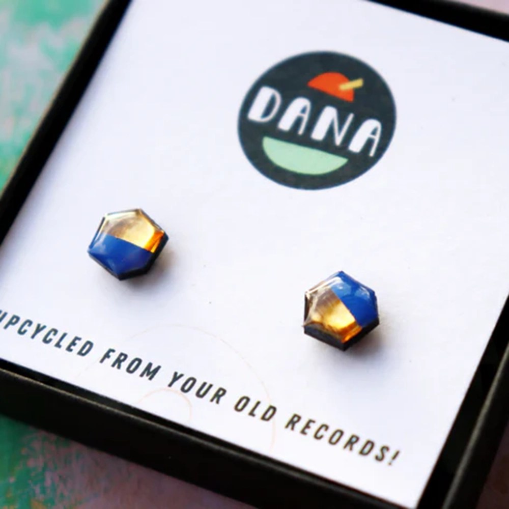 Nugget stud earrings - Blue/gold