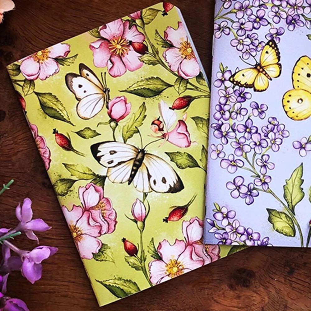 Notebook - A6 - Butterflies - Dog Rose & Lage White Butterfly