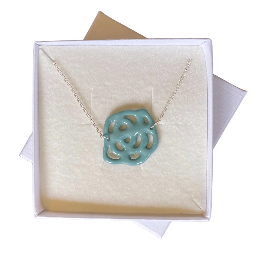Ceramic Necklace - Flower, Teal