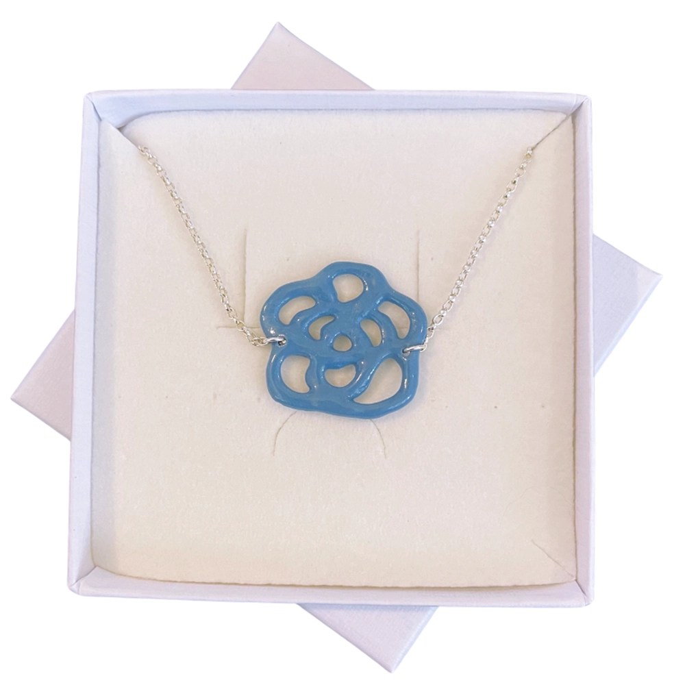 Ceramic Necklace - Flower, Blue