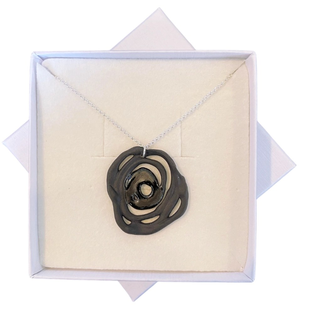 Ceramic Necklace - Swirl, Black