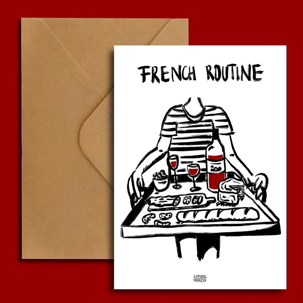 French routine postcard Explore with Marion