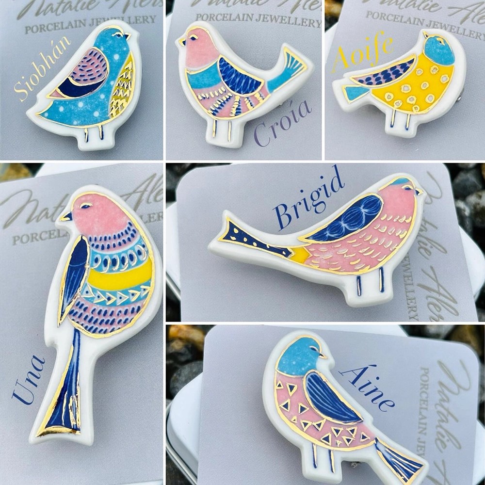 Porcelain bird brooch - handmade in Ireland