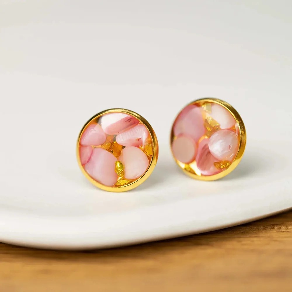 Natural Stone Stud Earrings - Rose Whisper