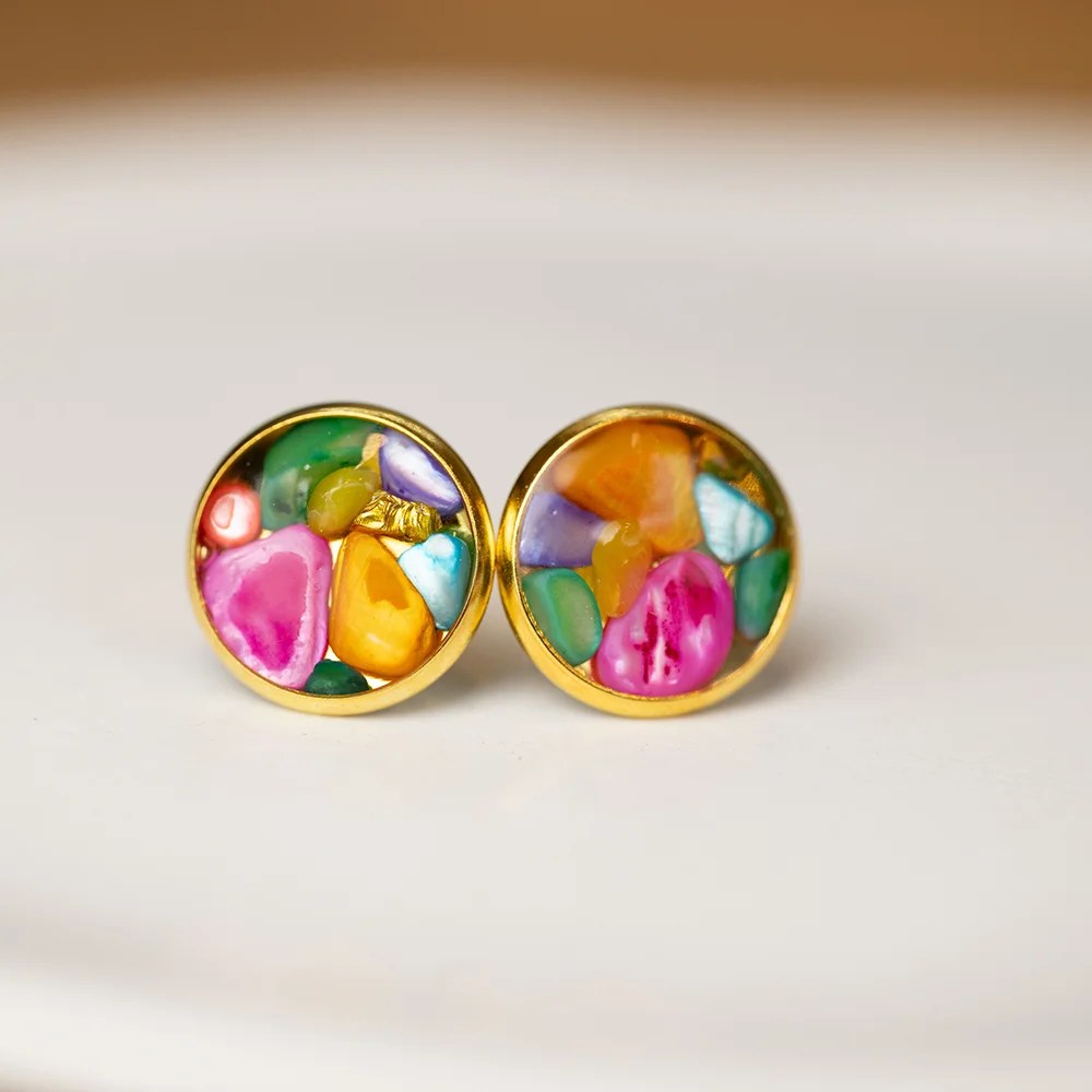 Natural Stone Stud Earrings - Whimsical Meadow
