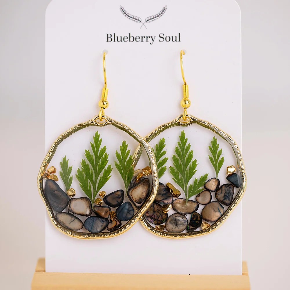 Large Botanical Drop Earrings Blueberry Soul