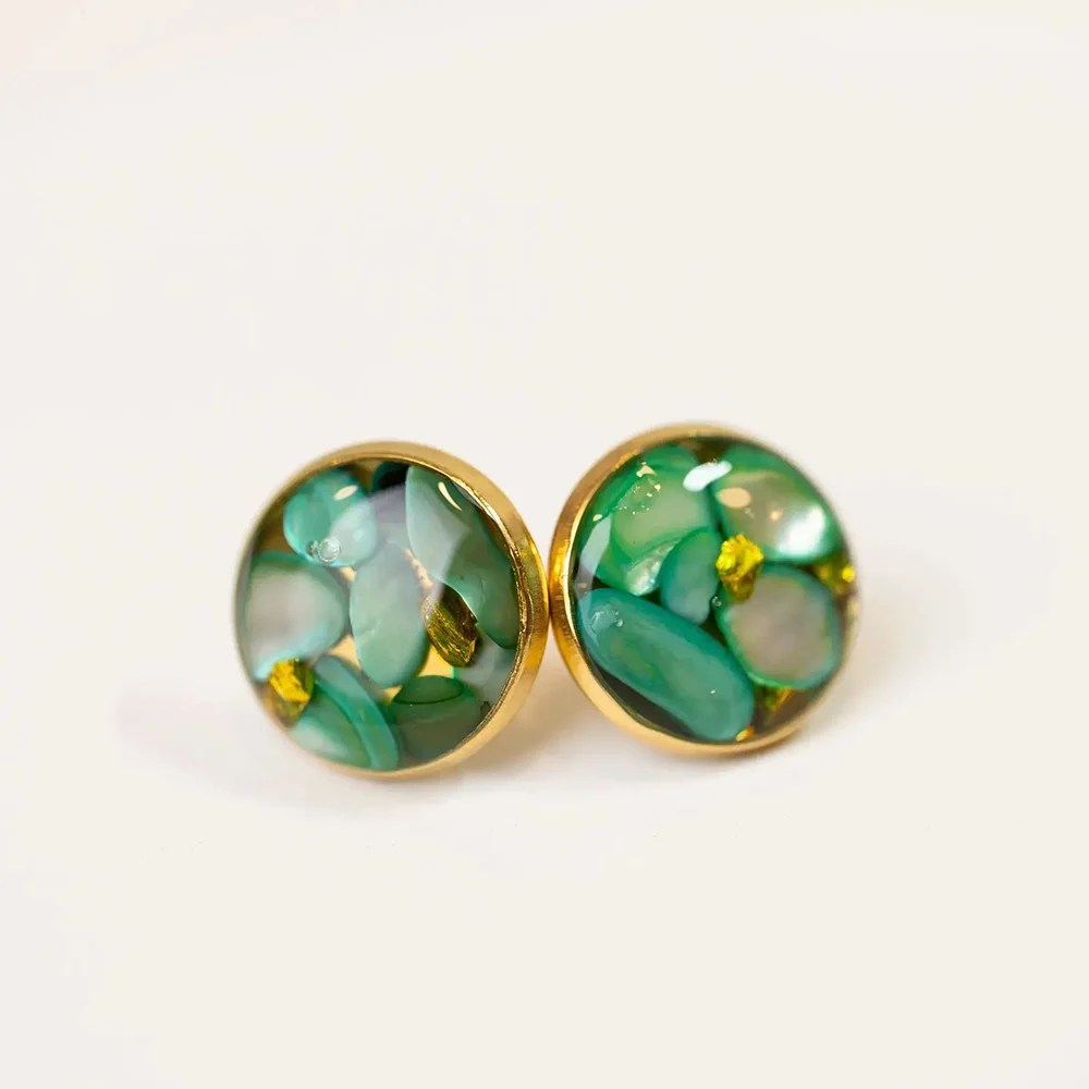 Natural Stone Stud Earrings - Tide and Fern Green