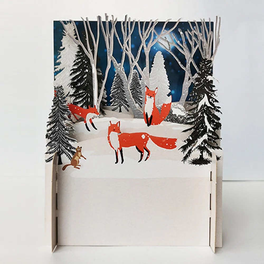 Pop-Up Christmas Card - Winter Foxes