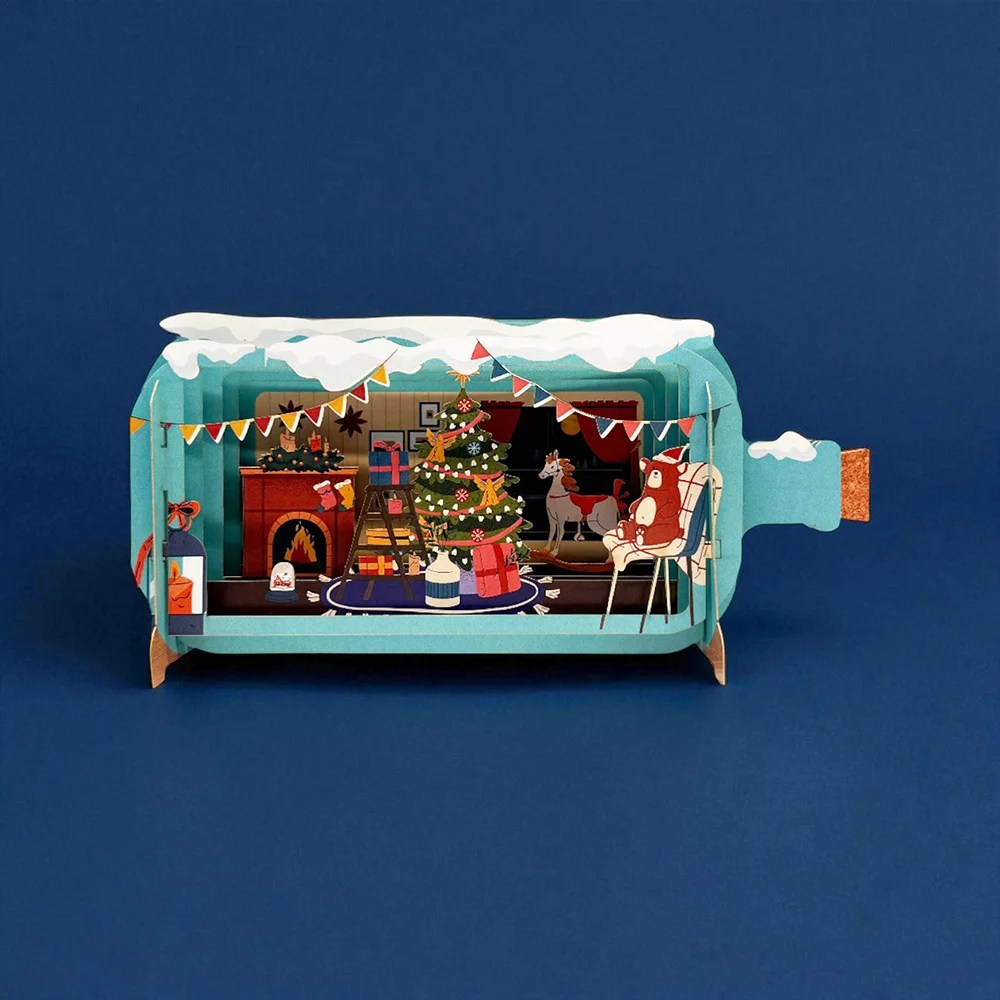 Message in a Bottle Pop-Up Christmas Card - Cosy Christmas Home
