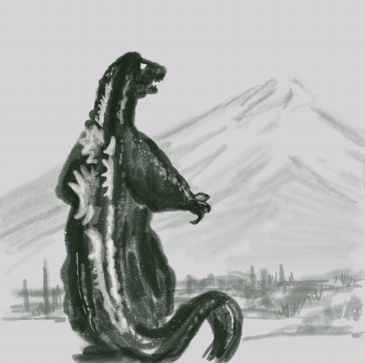 godzilla sketch by chris cowdrill
