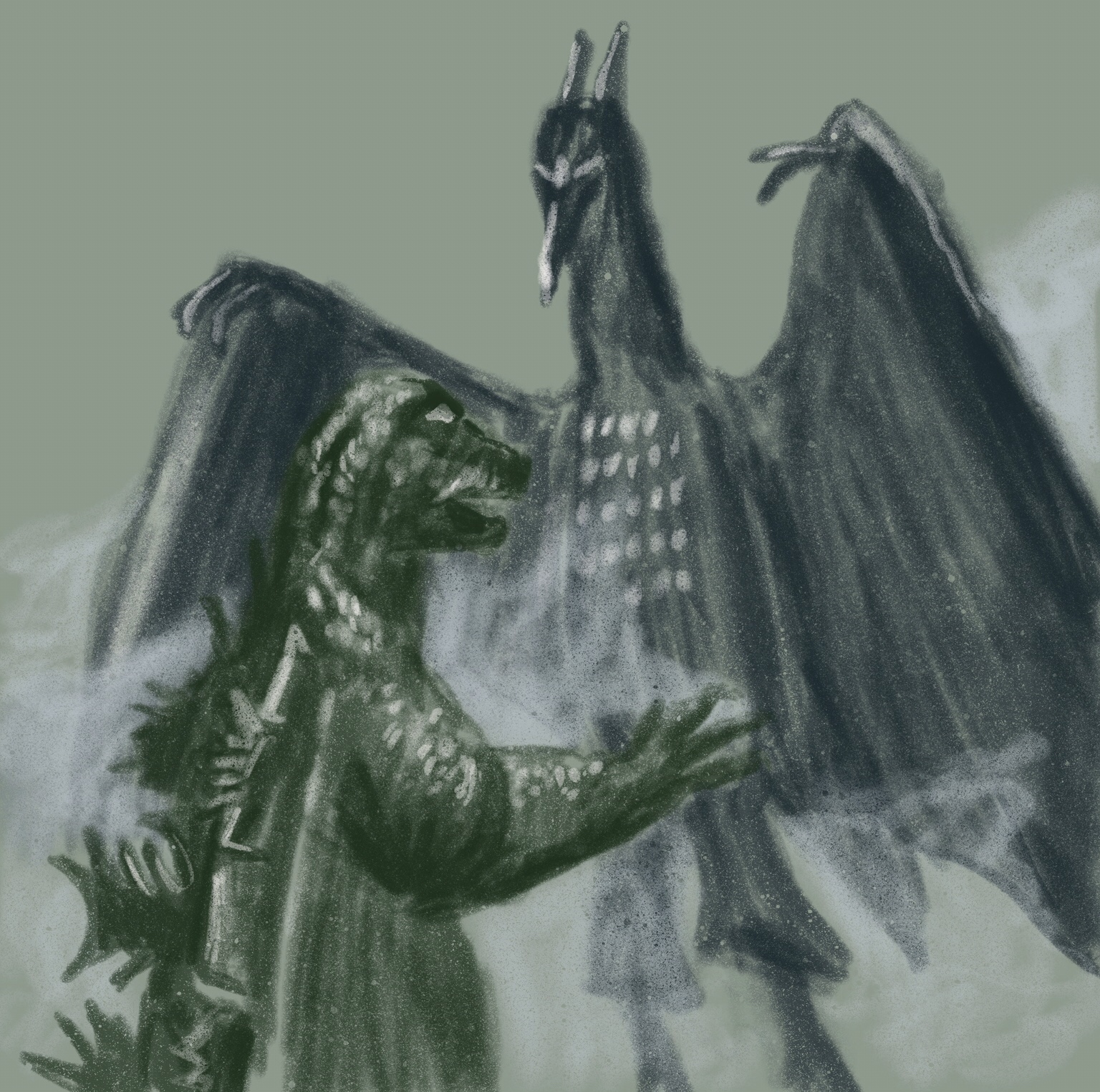 godzilla vs. rodan sketch by chris cowdrill