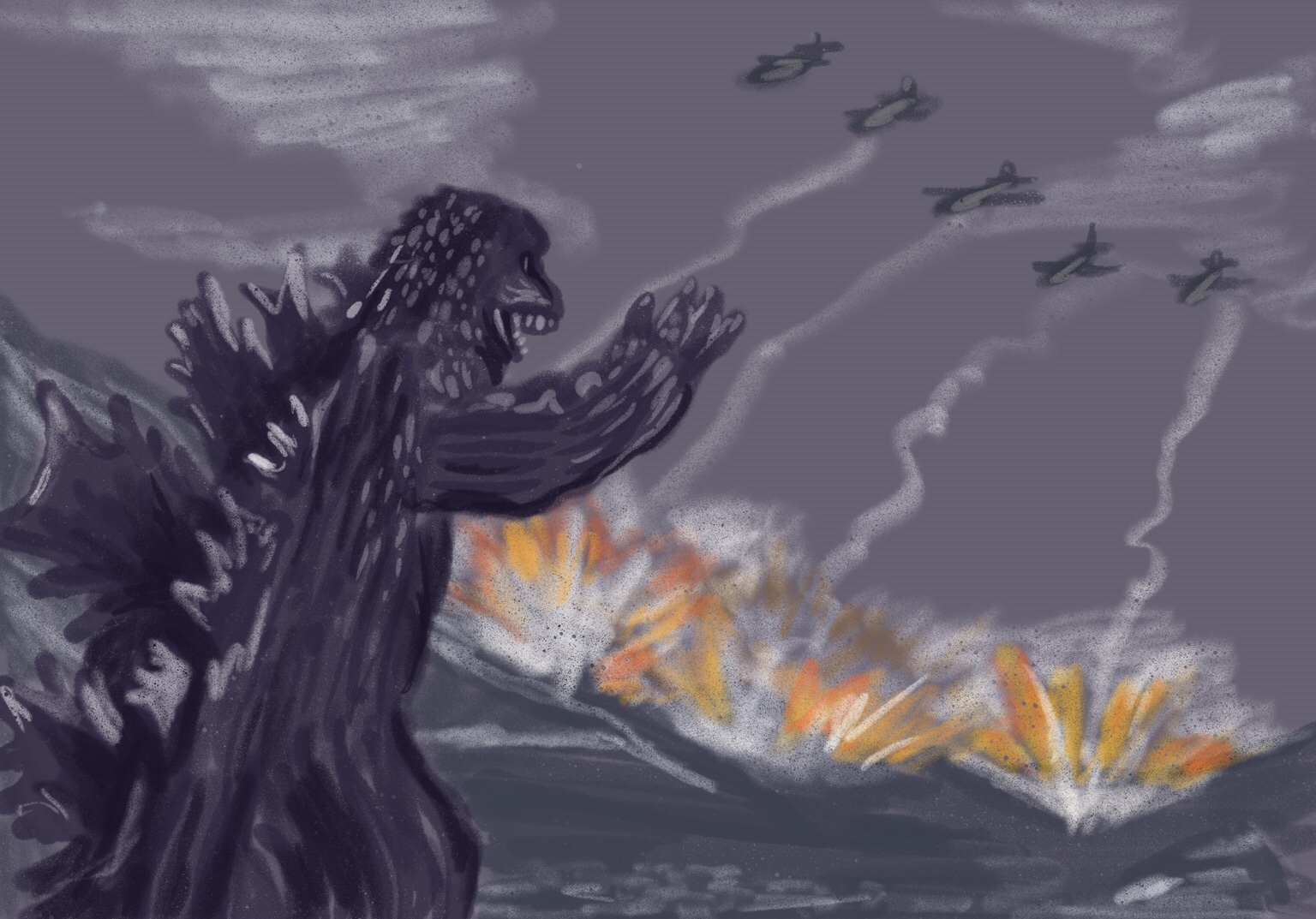 godzilla sketch by chris cowdrill