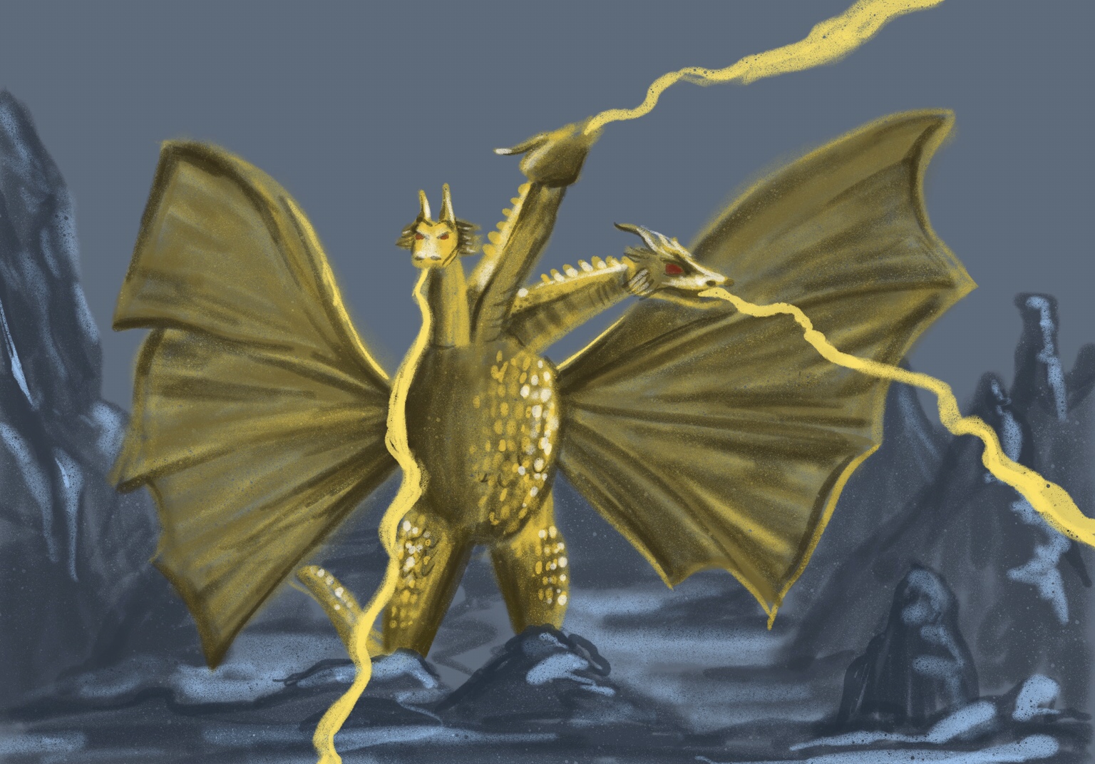 astro monster (ghidorah) sketch by chris cowdrill