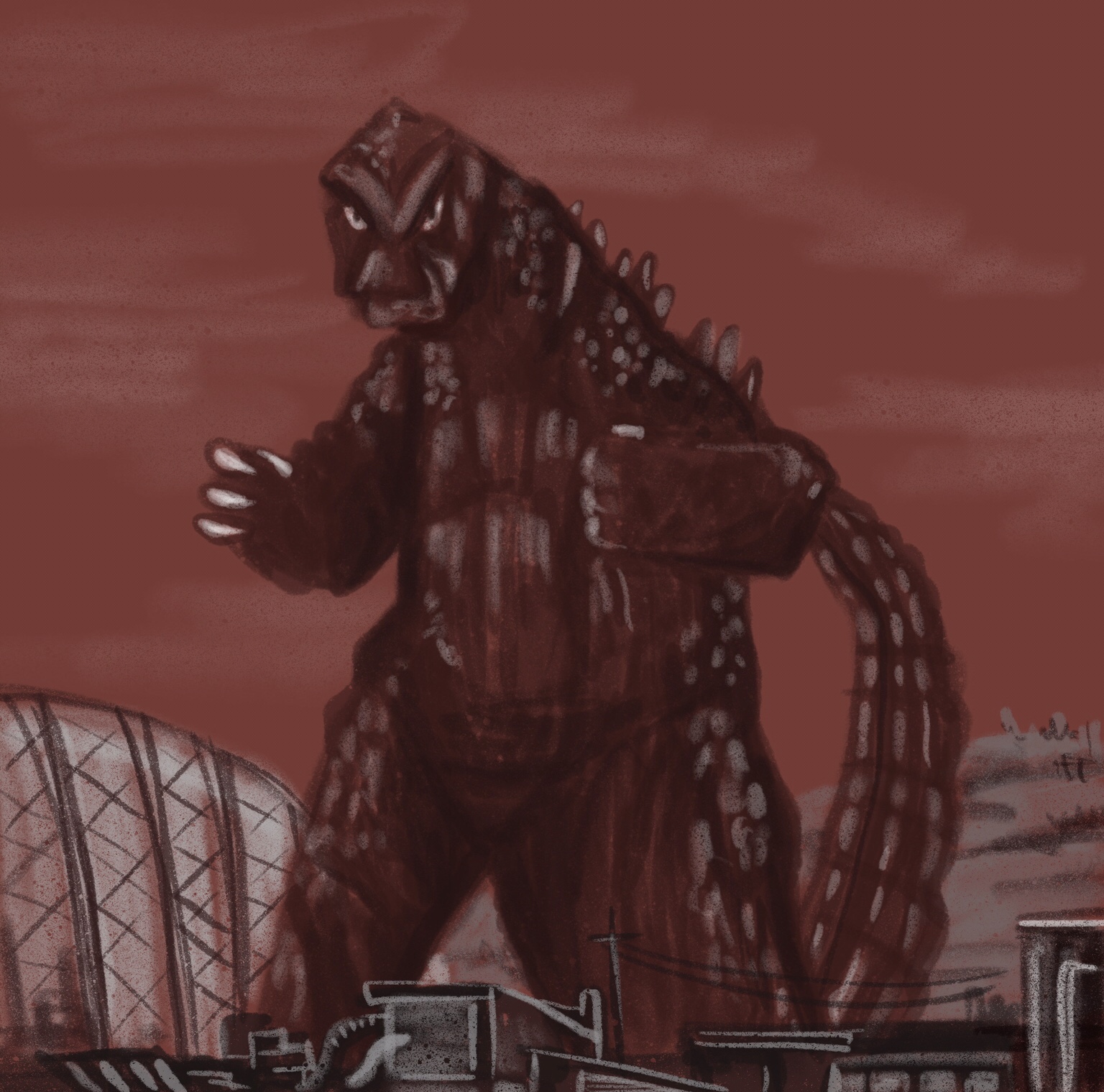 godzilla sketch by chris cowdrill