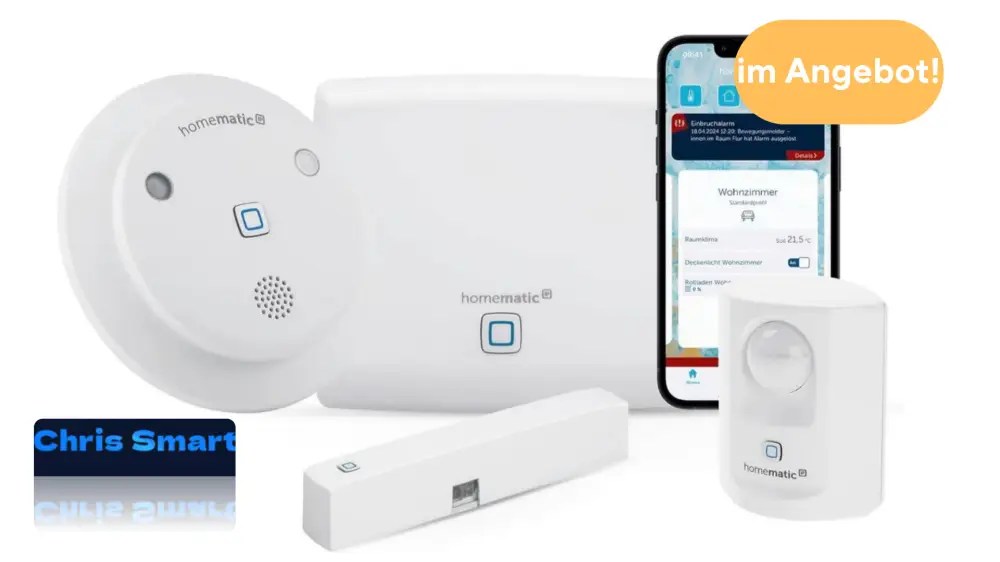 Homematic IP Starter Set Alarm, Smart Home, digitaler Fenstersensor, Bewegungsmelder, Funk-Innensirene mit App-Funktion warnt hörbar,