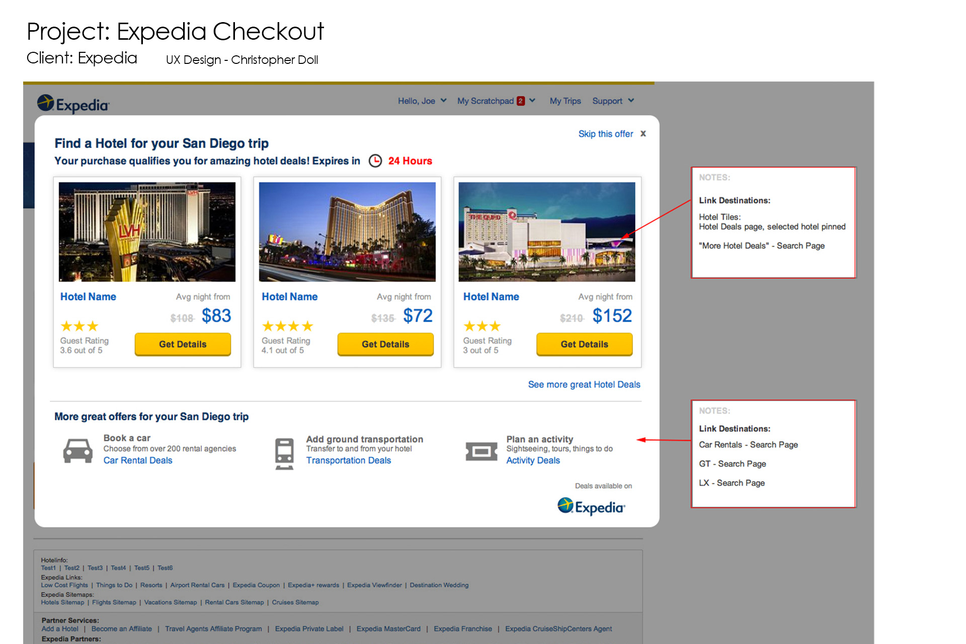 As part of the checkout team I helped design an opportunity to help customers build out their trips. After purchasing a flight, for example, we would showcase some optional travel needs to help build a complete trip.