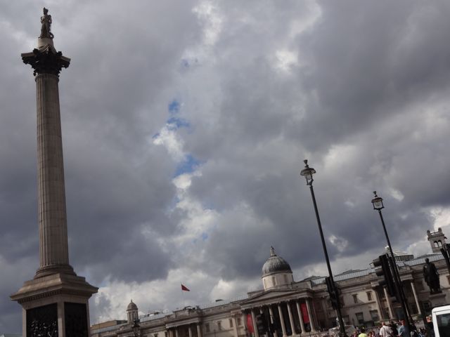 Overcast skies at Trafalgar Square