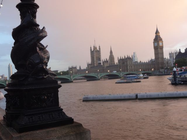 The Thames at sunset with Westminster Palace