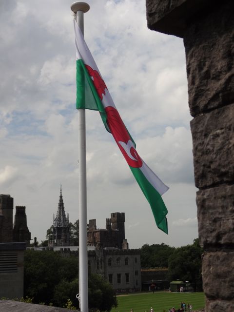 The Welsh flag flying at the Cardiff Castle