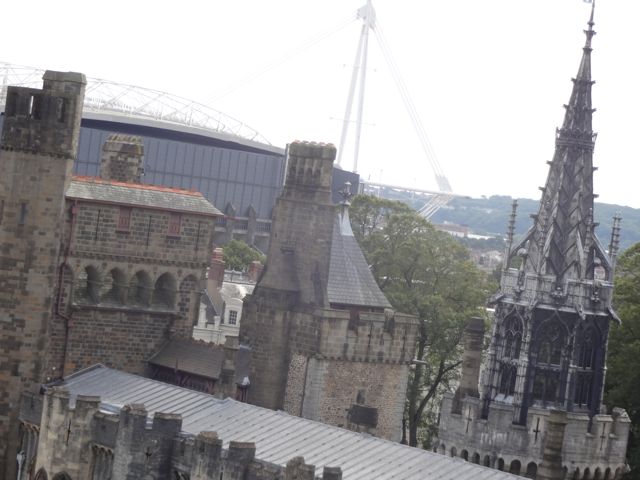 The Millennium Stadium behind the Cardiff Castle