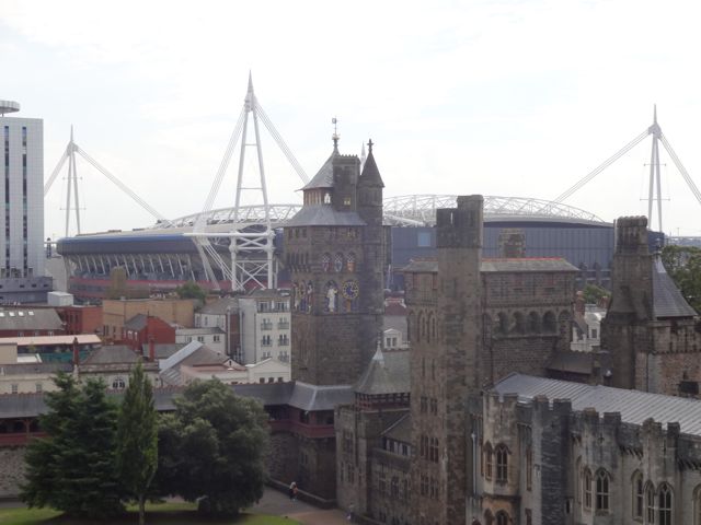 The Millennium Stadium behind the Cardiff Castle