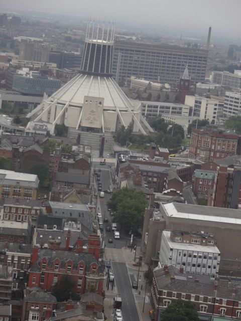 The Metropolitan Cathedral as seen from atop the Liverpool Cathedral