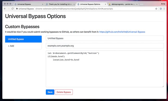 Universal Bypass extension for chrome