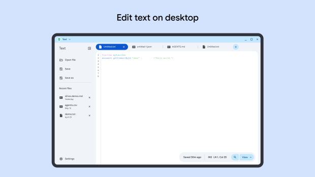 Googlebook : Google déploie "Text" un éditeur de texte taillé pour les environnements de bureau