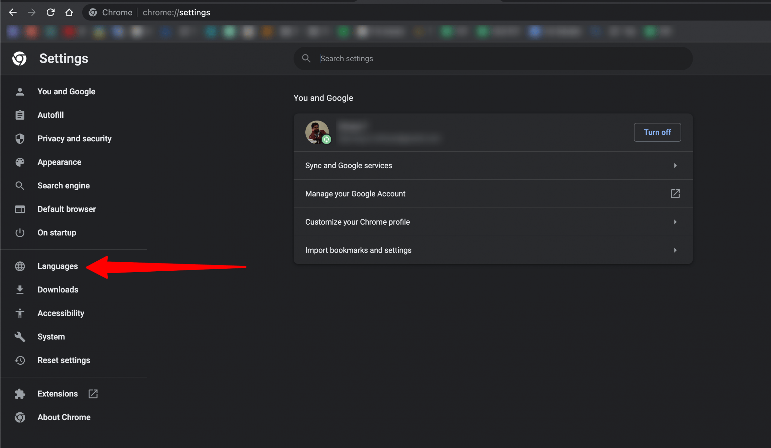 Chrome Settings - Language