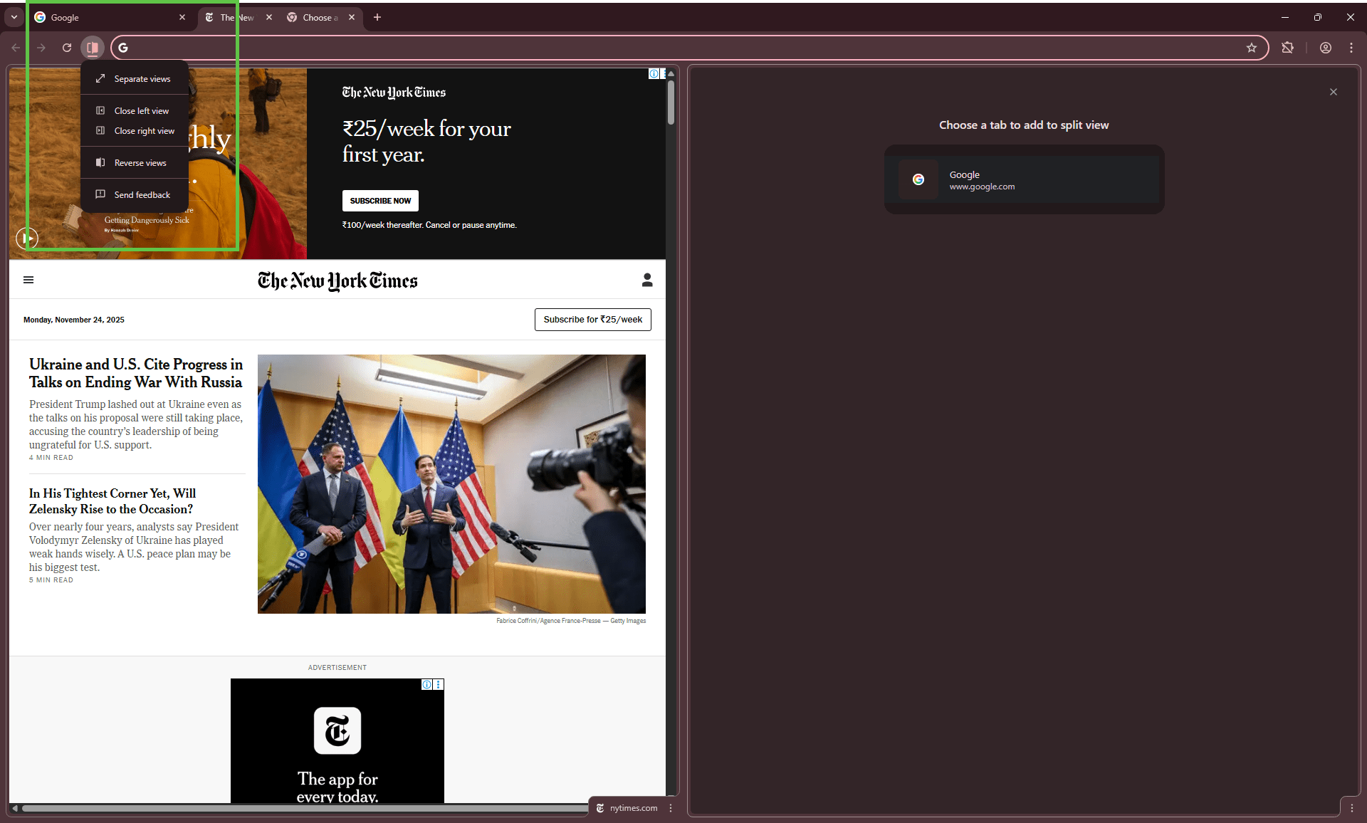 How to use Google Chrome Split View