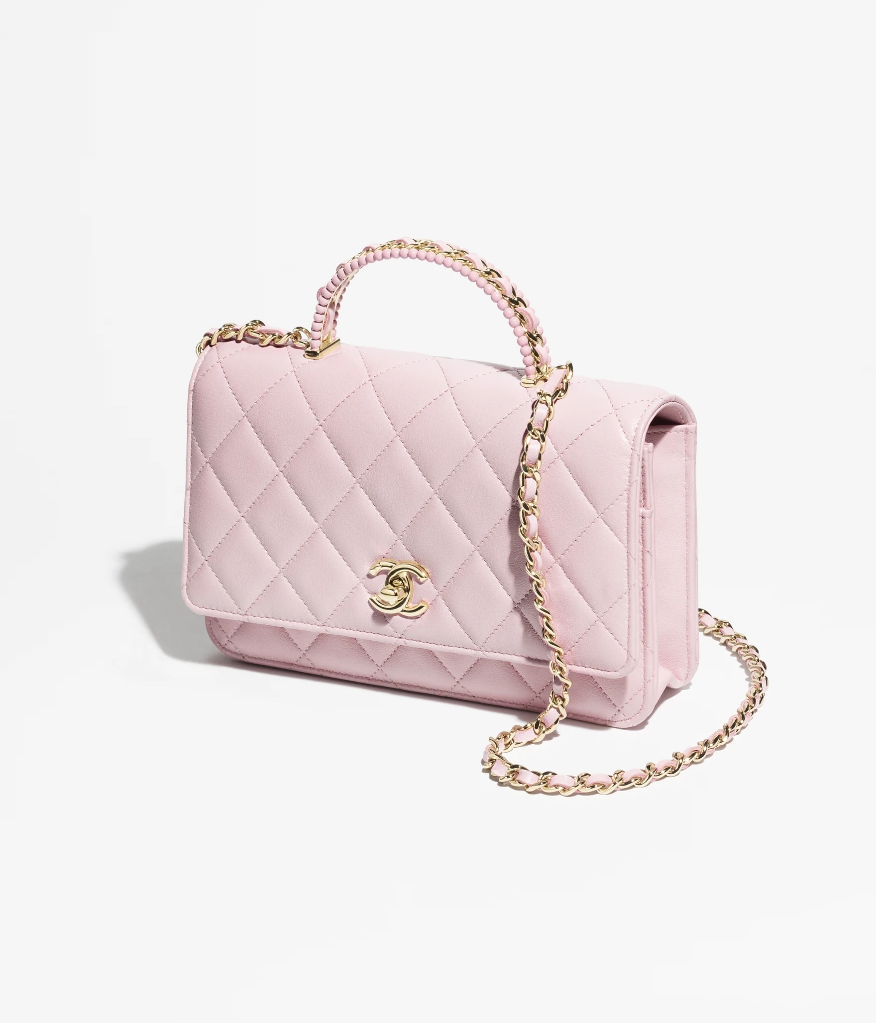 WALLET ON CHAIN Lambskin, Imitation Pearls & Gold-Tone Metal Light Pink WALLET ON CHAIN Lambskin, Imitation Pearls & Gold-Tone Metal Light Pink