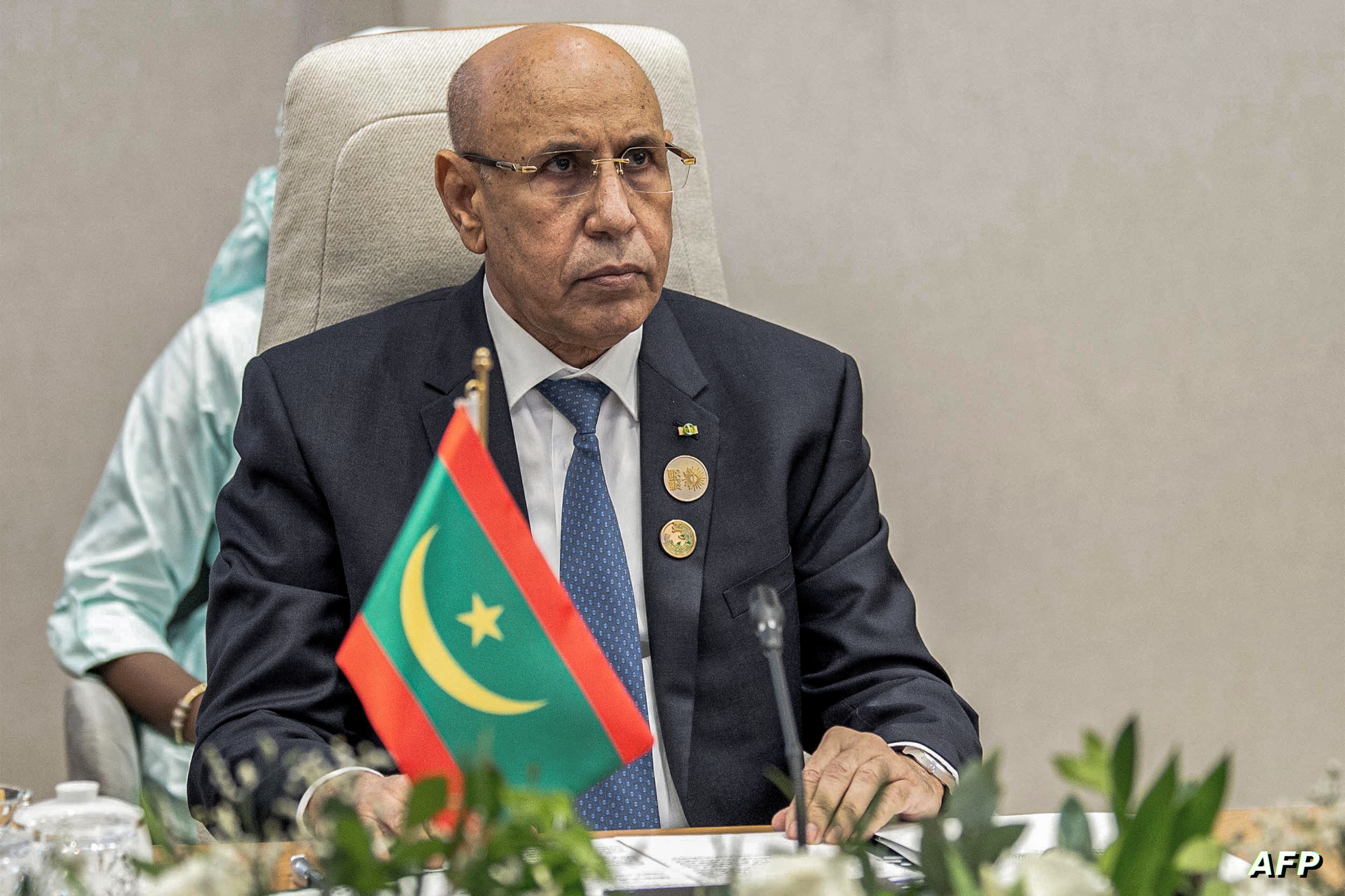 A handout picture provided by the Saudi Royal Palace shows Mauritania's President Mohammed Ould Ghazouani attending the second edition of the summit of the Green Middle East Initiative, held on the sidelines of the COP27 climate conference at Egypt's Red Sea resort city of Sharm el-Sheikh on November 7, 2022. (Photo by BANDAR AL-JALOUD / Saudi Royal Palace / AFP) / RESTRICTED TO EDITORIAL USE - MANDATORY CREDIT "AFP PHOTO / SAUDI ROYAL PALACE / BANDAR AL-JALOUD" - NO MARKETING - NO ADVERTISING CAMPAIGNS - DISTRIBUTED AS A SERVICE TO CLIENTS