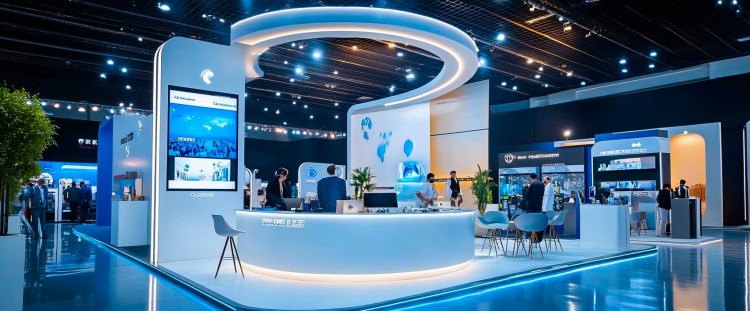 Custom exhibition stand design and build in Riyadh by Cedrus International showcasing modern architecture and branding