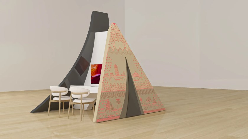 3D study of the Forum exhibition booth by the House of Ci, blush colourway: an evening study