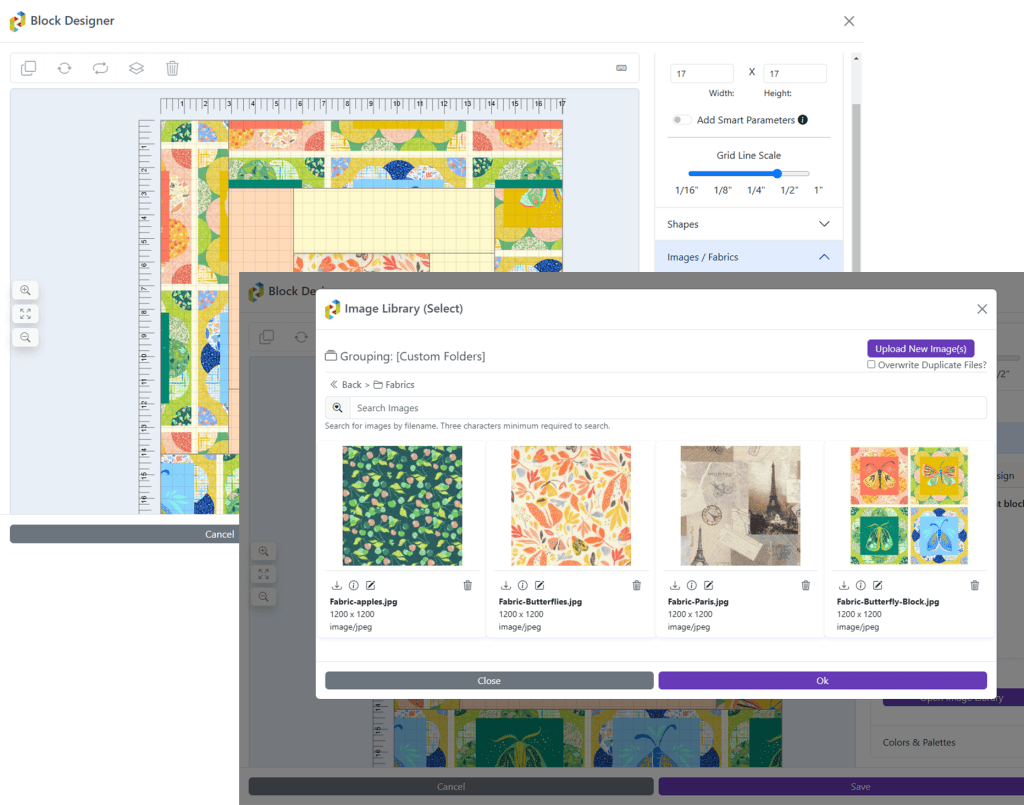CINCHQuilt's Image Library screenshot with Block Designer