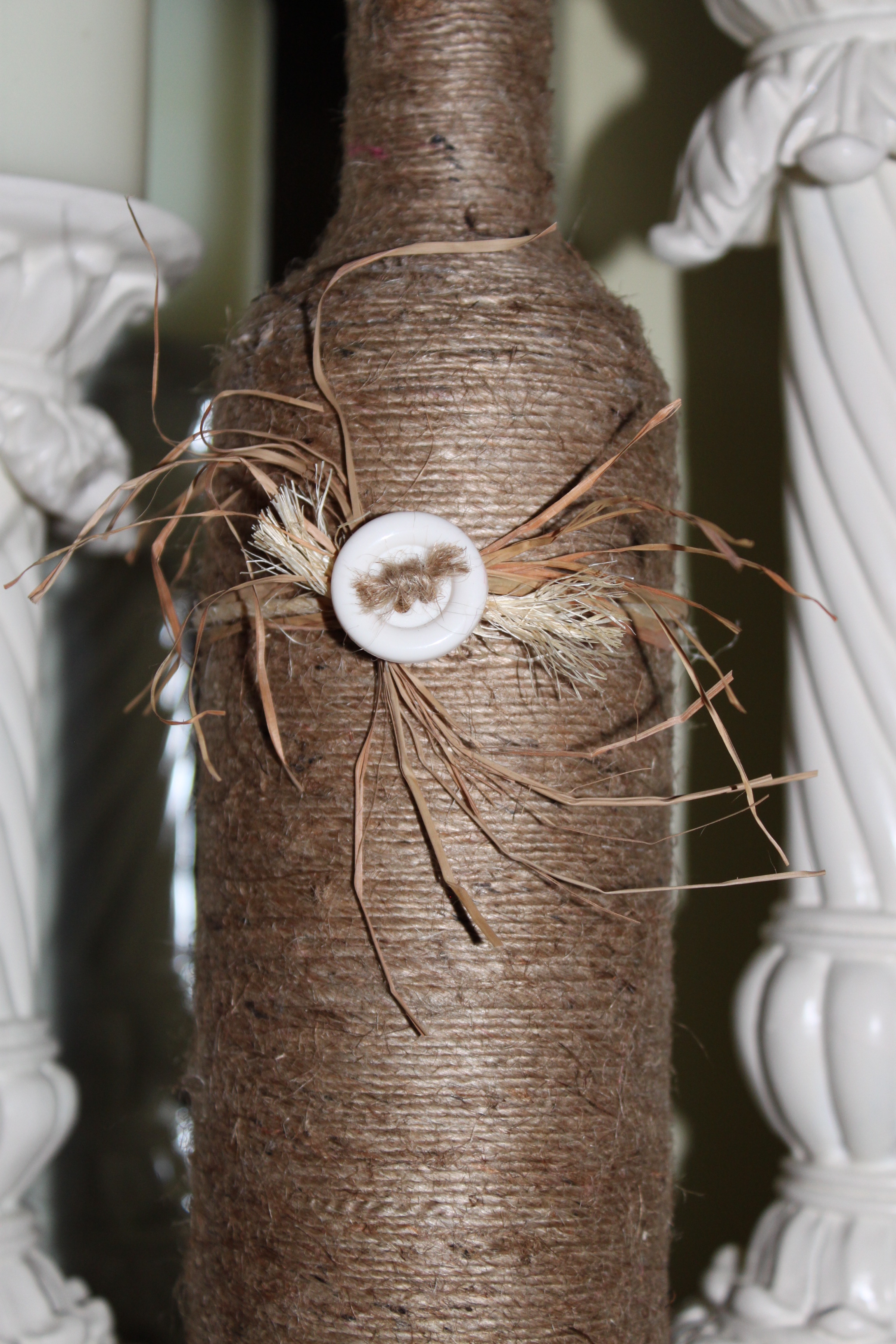 jute covered wine bottle