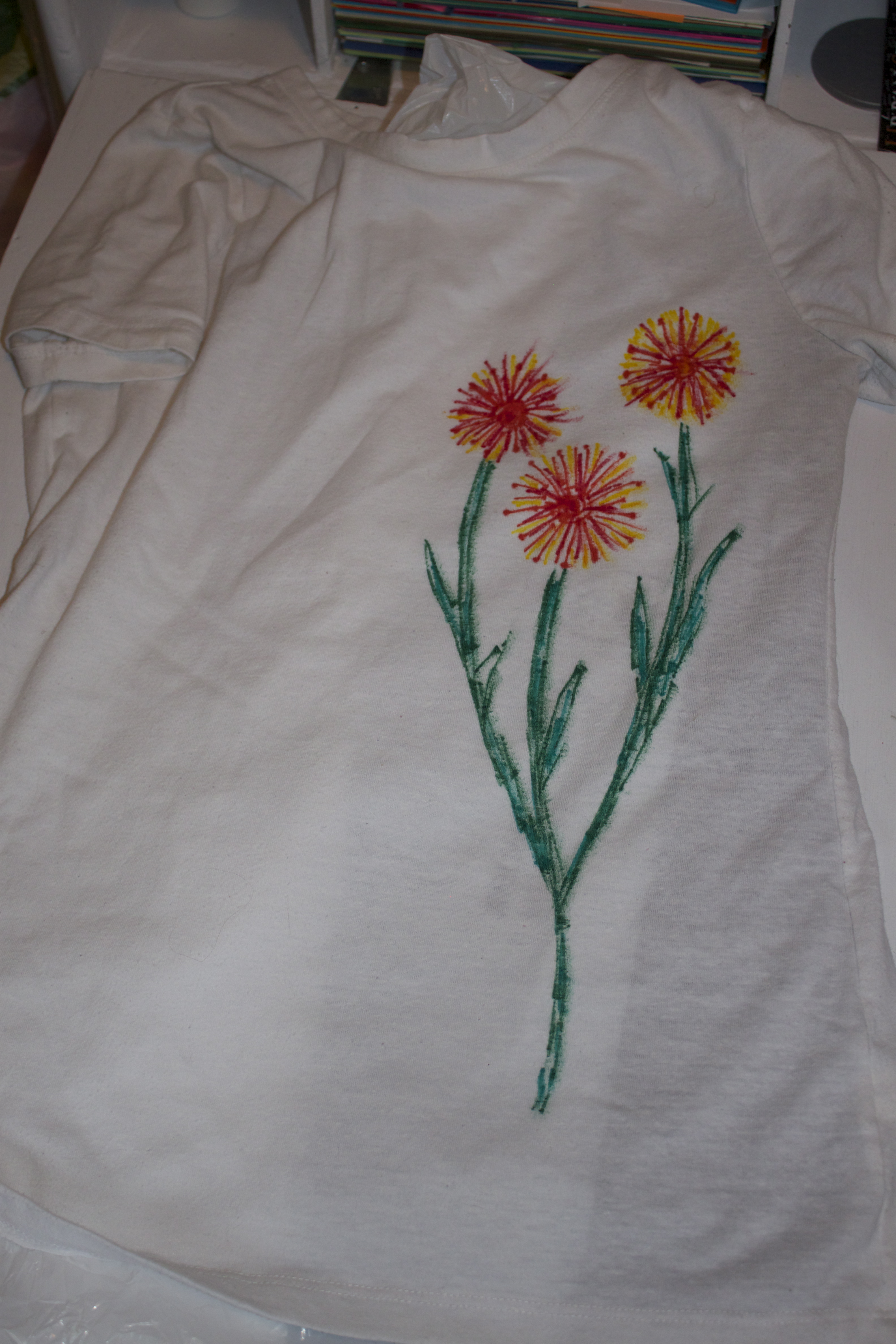 Step 4: Lay a plastic bag between the layers of your t-shirt before drawing your picture or design.